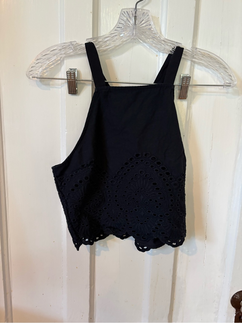 Abercrombie & Fitch Navy Eyelet Square-Neck Cropped Camisole